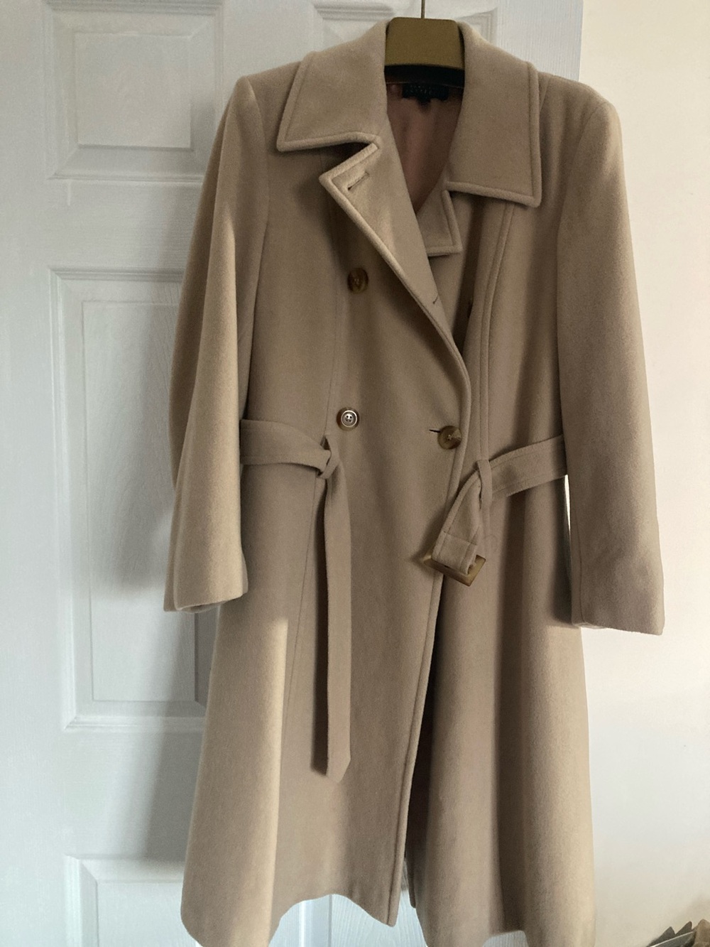 Perry Ellis Camel Beige Wool Trench Coat with Belt
